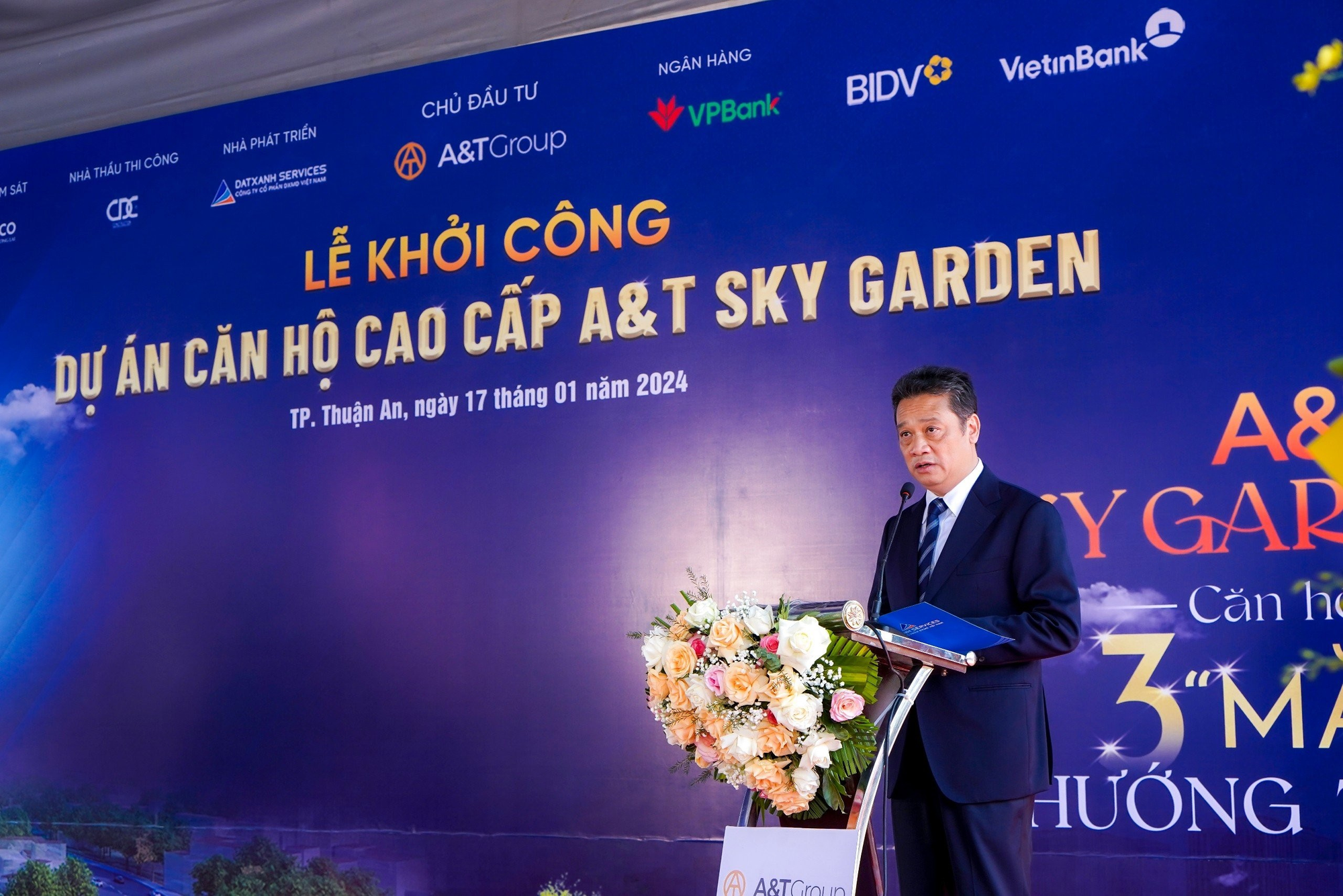 Ông Đặng Hồng An - Chủ tịch Hội đồng Quản trị - Tổng Giám Đốc A&T Group phát biểu tại buổi lễ.